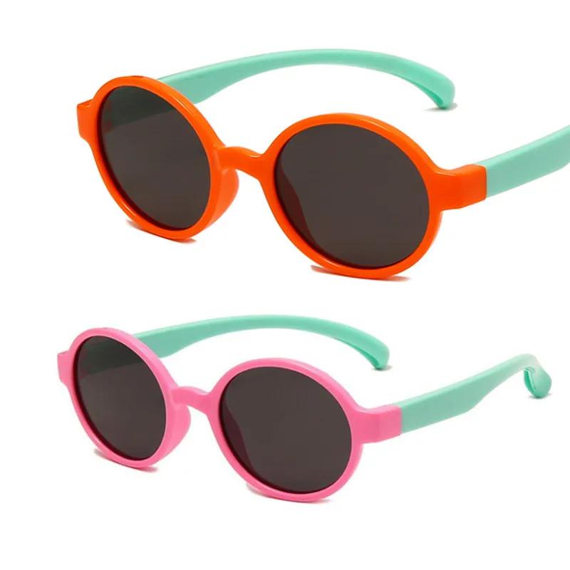 Classic Vintage Silicone Sunglasses Kids Cute Round AC Lens UV400 Shade Protective Glasses Boys Girls Outdoor Use Travel Sunglasses