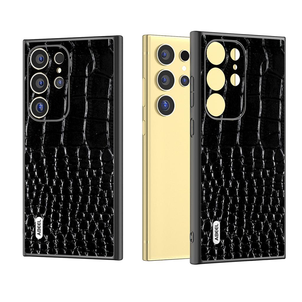 ABEEL For Samsung Galaxy S24 Ultra Case Crocodile Texture Genuine Cow Leather+PC+TPU Anti-Drop Phone Cover