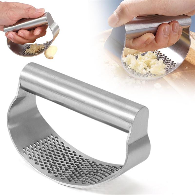 1pc Stainless steel garlic press, circular handheld garlic press, manual ginger and garlic mash grinder Garlic press, garlic pur