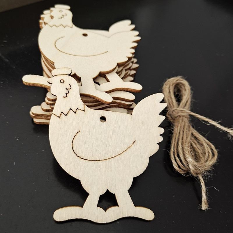 10 Stück Holz-Osterdekorationen zum Bemalen DIY Leere Holzausschnitte Ornament für Ei Hase Kaninchen Schmetterling Blume Frohe Ostern