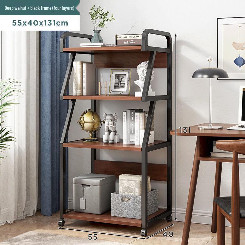 Multi-Layer Floor-Standing Adjustable Storage Rack with Trash Can Holder for Kitchen Use