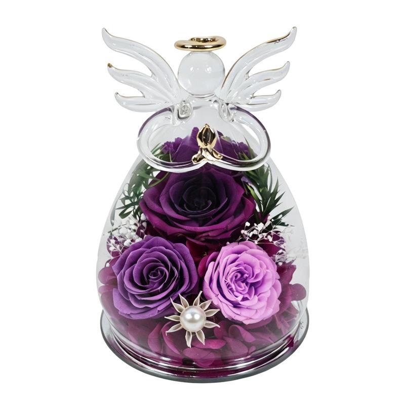Eternal Flower Rose Gift Box Little Angel Christmas Eternal Flower Glass Cover Valentine's Day Gift