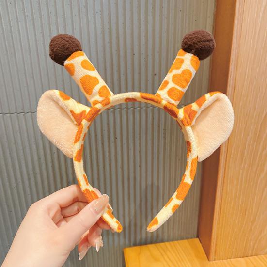 Headband Anti-Slip Soft Plush Fabric Cartoon Sika Deer 3D Ears Design Headband Face Washing Makeup Hair Hoop Hair Accessory