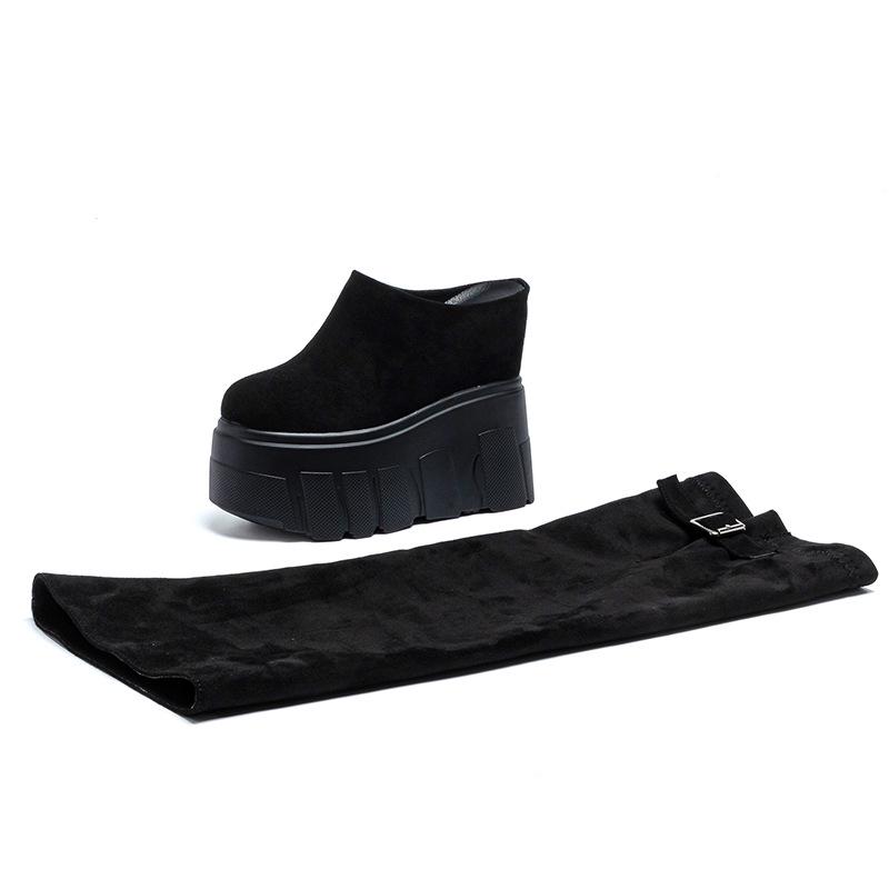 Botas Femininas de Cano Alto com Sola Grossa de 14cm - Outono/Inverno 2025 Plissado Irregular Cor Sólida