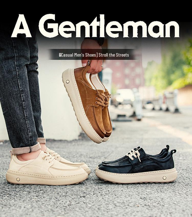 2025 Autumn Men's Height-Boosting Thick-Soled Leather Skate Shoes - Comfortable, Fashionable Lace-Up Design