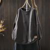 Women's Chic Loose-Fit Retro Sweatshirt with Round Neck, Appliqué & Contrast Stitching - Long Sleeve Casual Top