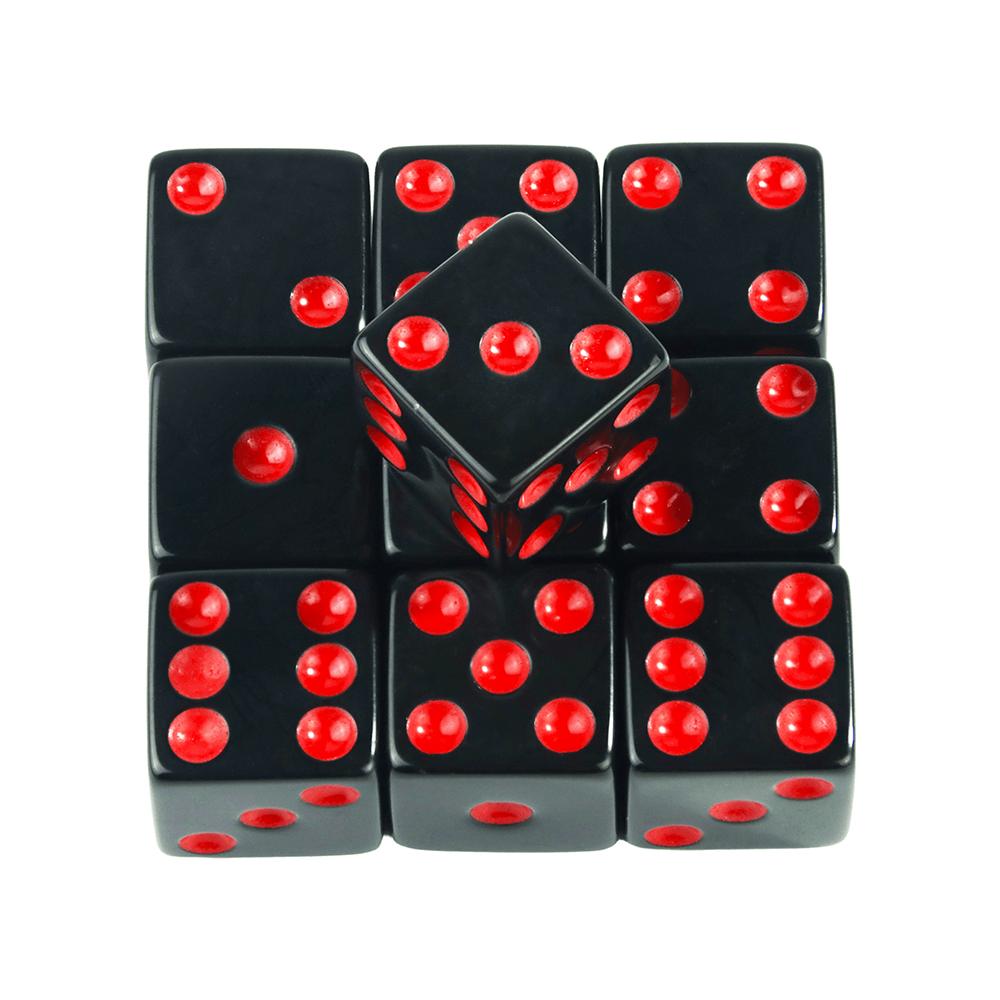 10pcs Game Dice 6 Sided 16mm Black Acrylic Dice Standard Colored Dots for Board Game Classroom Math Accesories