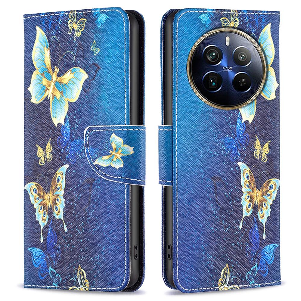 

For Realme 12 Pro 5G/12 Pro+ 5G Wallet Case Pattern Printing PU Leather Phone Cover Golden Butterflies