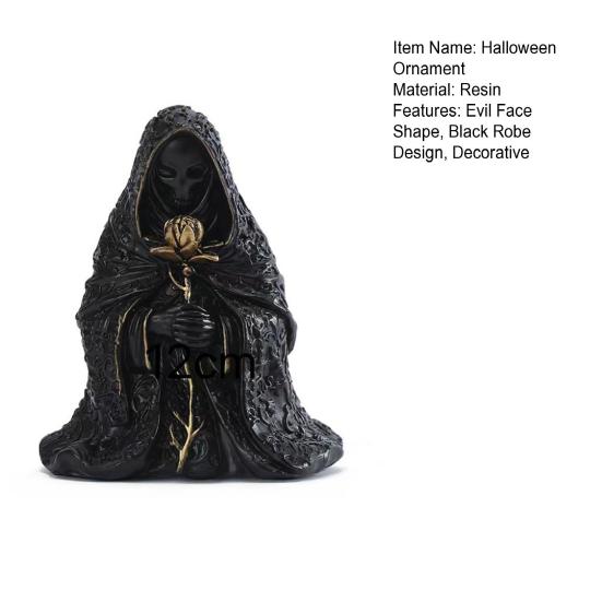 Halloween Ornament Gothic Style Mysterious Black Robe Design Evil Face Statue Halloween Theme Party Decoration