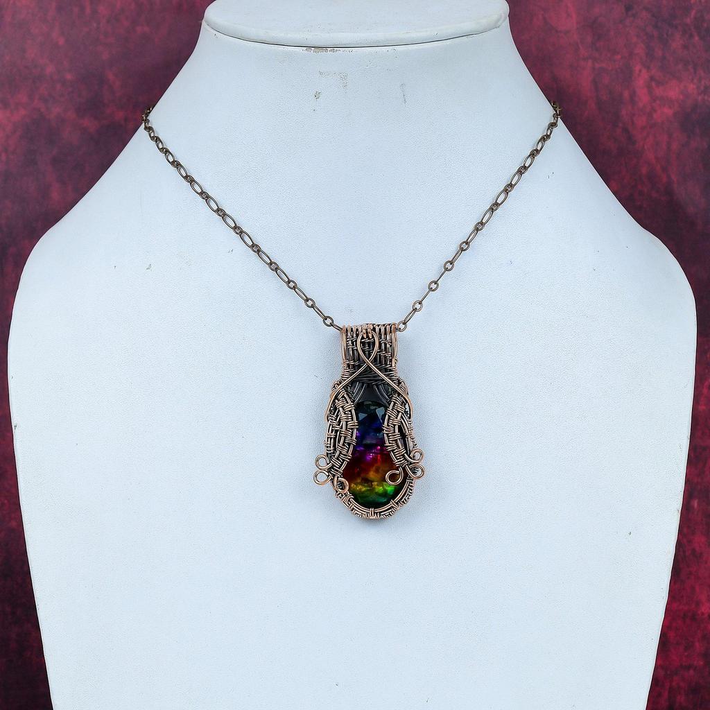 Faceted Ammolite Pendant Copper Wire Wrapped Pendant Natural Gemstone Pendant Copper Wire Jewelry for Gifts Handmade Pendant Wedding Jewelry