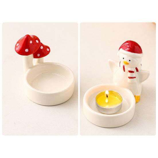 Christmas Ceramics Candle Holder Penguin Xmas Tree Mushroom Tealight Votive Candle Stand Candlestick Table Centerpiece Desktop Decoration