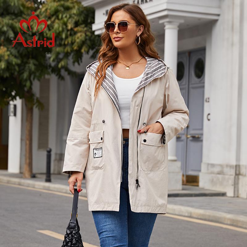 Astrid New Women's Trench Coat Women Jacket Plus Size Hooded Windbreaker Casual Overcoat Female Outerwear Spring 2022 AS-20110