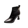 High Heel Pointed Boots Women's Soft Leather Fine Heel Boots Versatile Medium Boots Autumn and Winter High Heel Fashion Boots Women