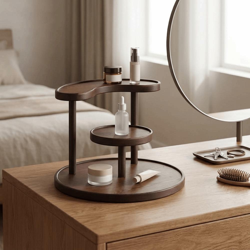 Curved Edge 3-Tier Round Shelf Large Capacity Perfume Jewelry Display Stand  Study