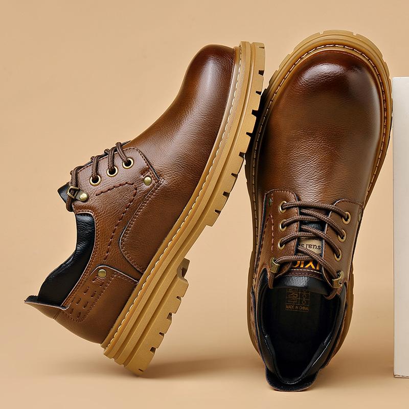 Outdoor Platform Work Shoes for Men Autumn Winter New Designer Leather Shoes Male Fashion Big Head Retro Casual Shoes Man