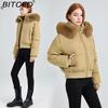 BITCED High-Waisted Oversized Fur-Trimmed Hooded Cropped Cotton Jacket for Women Autumn/Winter Down-Filled Cotton Jacket Slim-Fit Jacket Outerwear