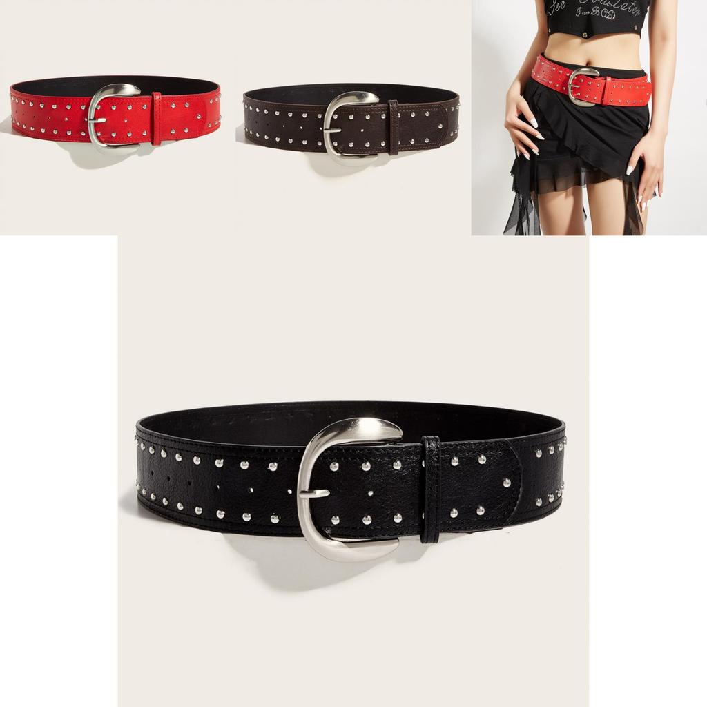 Punk Rock Leather Belt With Metal Pin Buckle For Casual Street Style