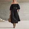 European and American New French Retro One-word Shoulder Dress Bubble Sleeve Pendulum Vacation Dress