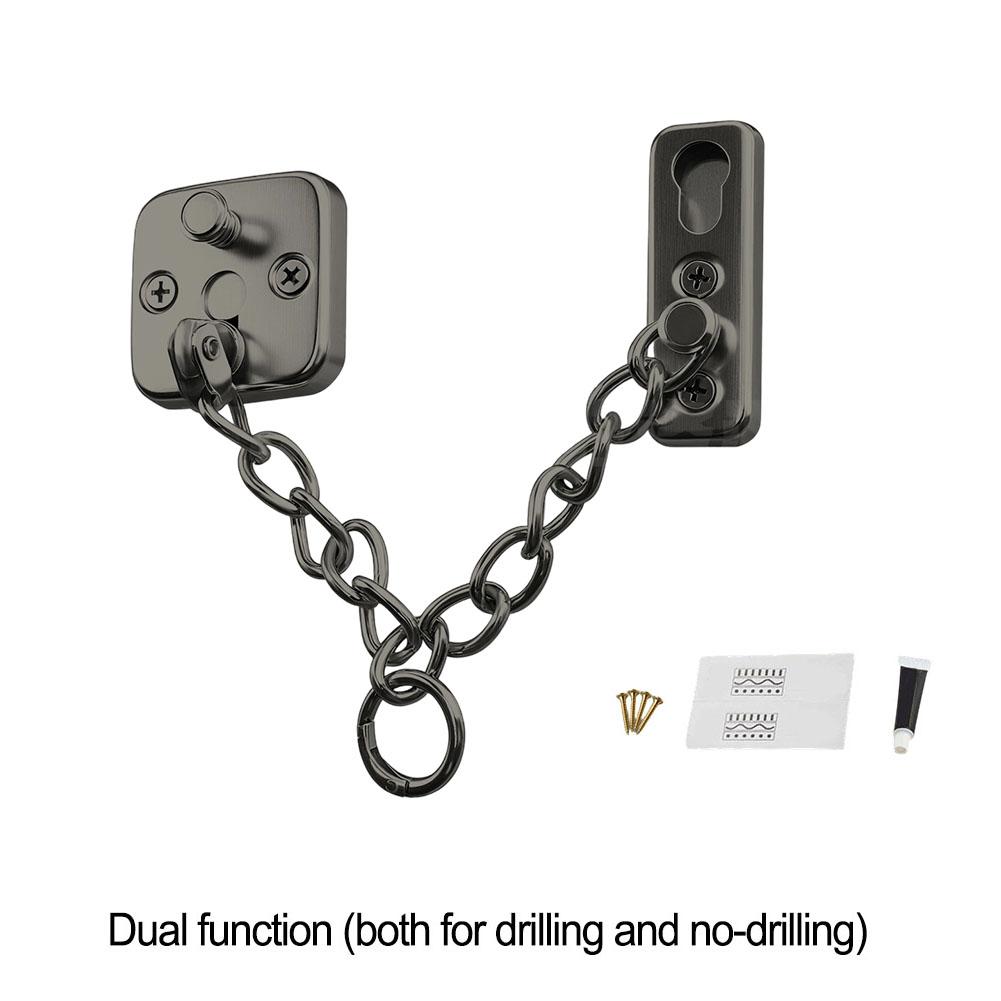 Polished stainless steel door chain lock with door bolt and inclusive installation accessories for home security