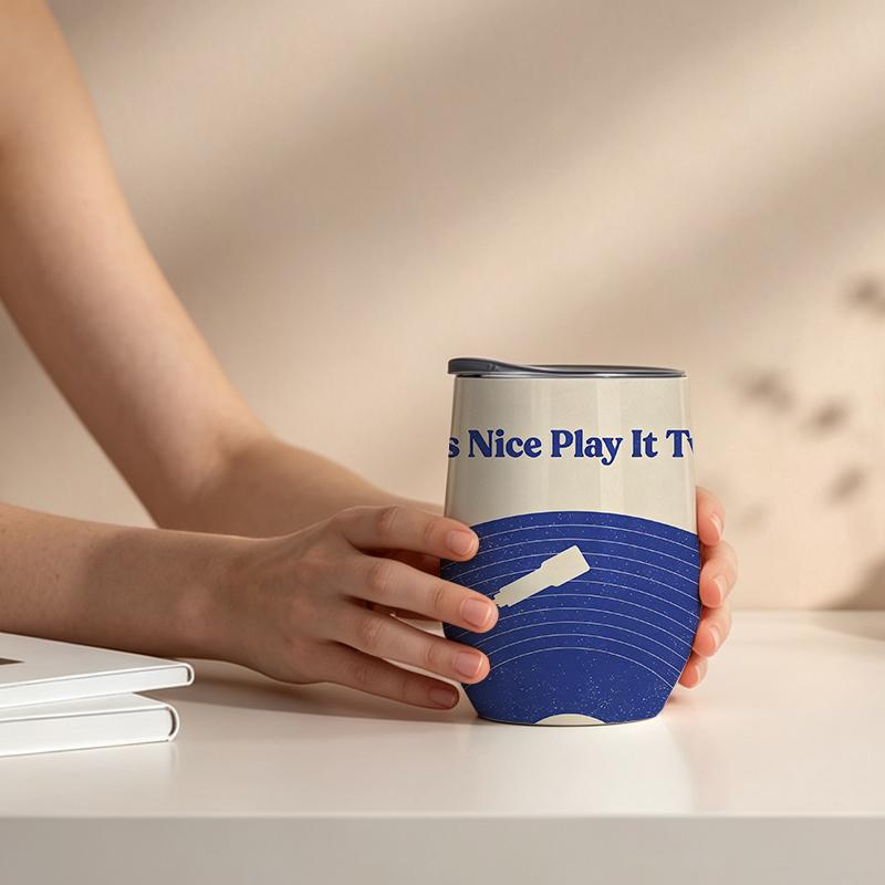 Eggshell Cup 355ml Vinyl Record Element Wine Travel Cup U Shape Eggshell Cup Printed Water Cup Mini Pocket Cup Eggshell Cup 355ml синий