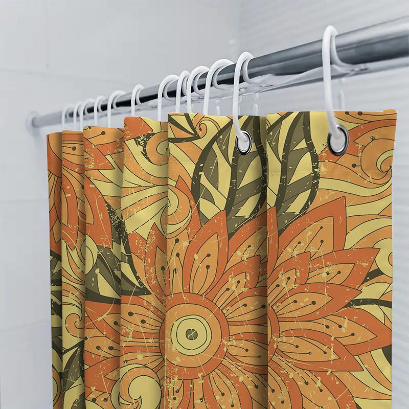 Decorative Shower Curtain Floral Sunflower Pattern With Black Splashes For Bathroom Decor In Orange Gold Size72X84Inches (183X21