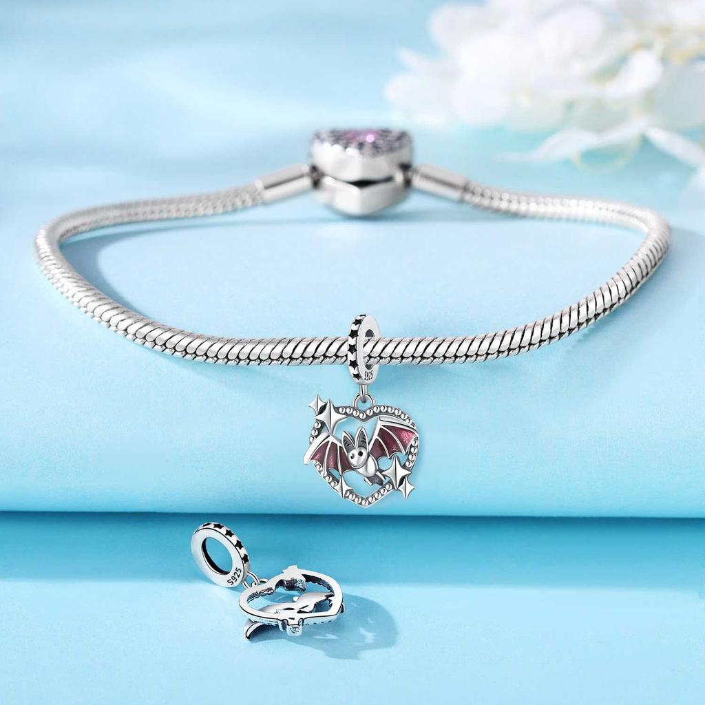 Copper Heart Shaped Hollowed Out Bat Pendants Bracelets Charm Bead Charms Compatible With Women Jewellery Party Bead Charms Do It Yourself Fine Gift A