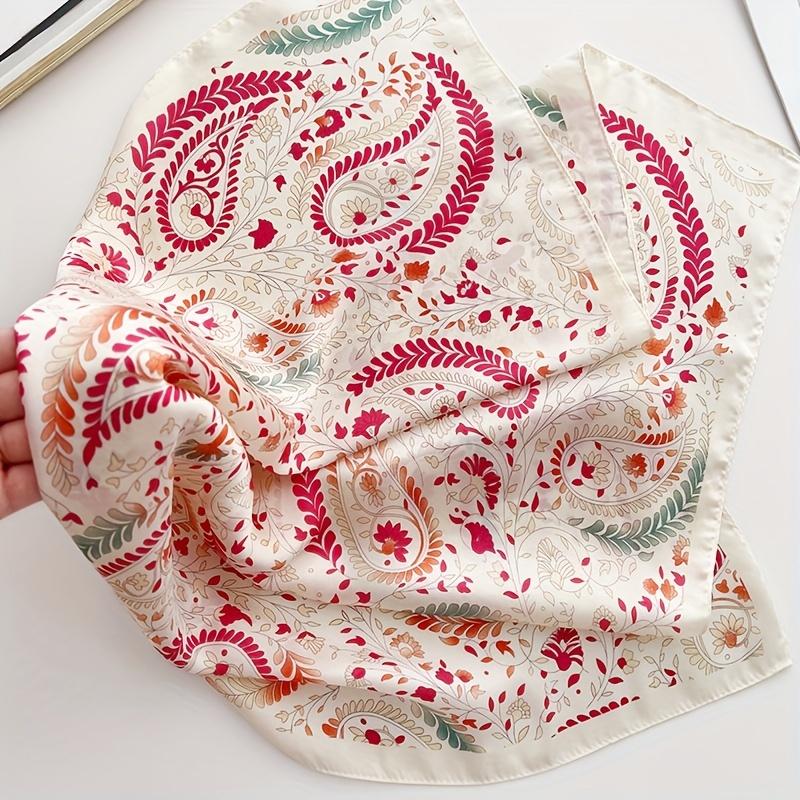 27.56inch Cashew Floral Print Silk Scarf For Women Spring/Summer French Style Square Scarf Thin Neck Scarf Hair Tie Bandana