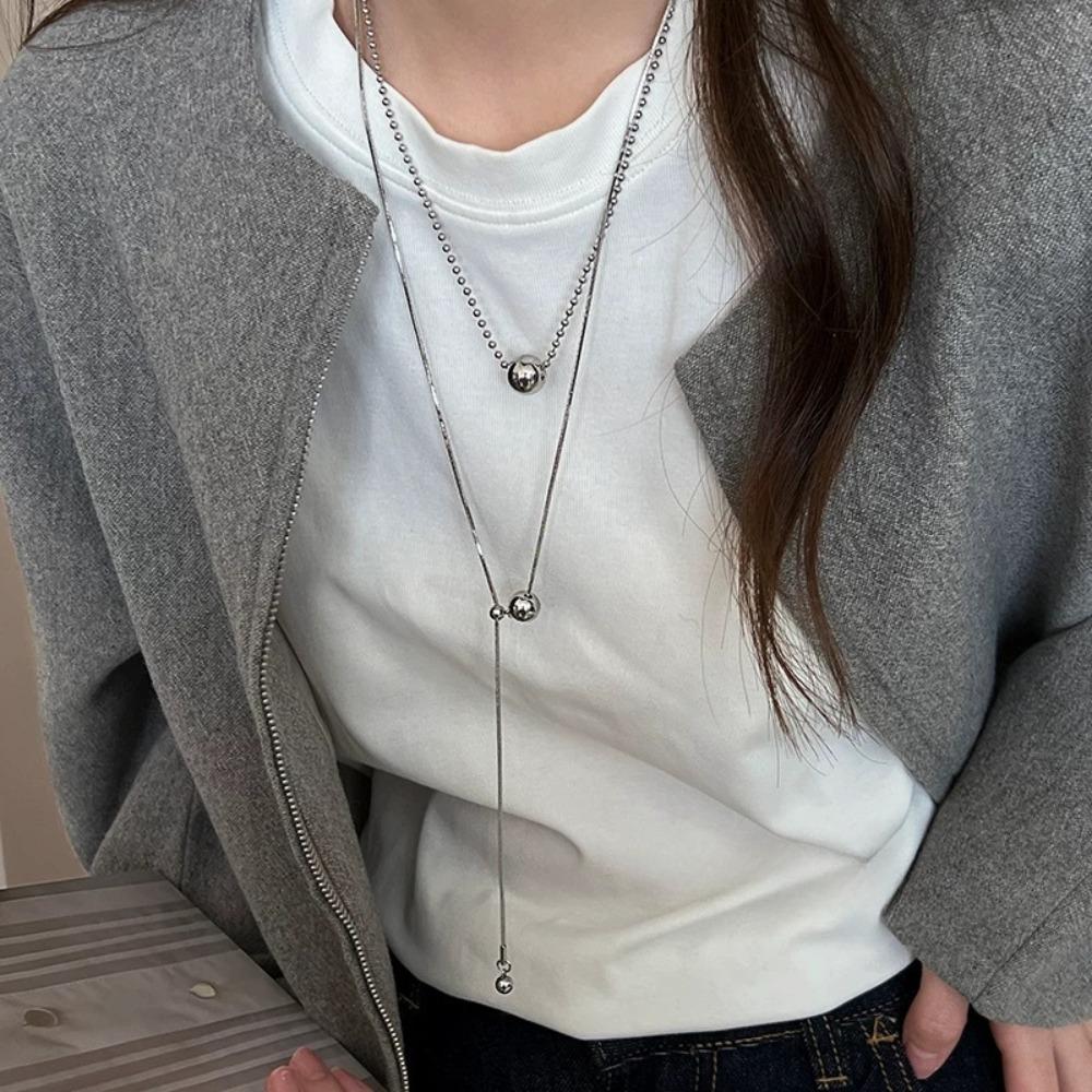 Fashion Metal Long Pull Necklaces for Women Luxury Elegant Silver Color Matte Snake Bone Chain Necklace Jewelry Accessories Gift