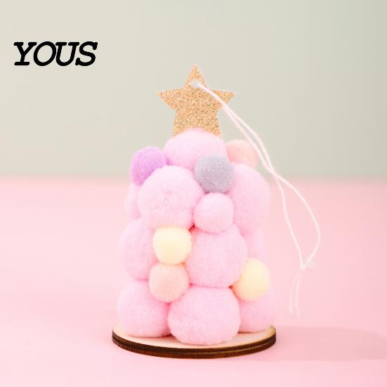 Plush Ball Ornaments Christmas Tree Ornament, Cute Pom Balls Tree-Shaped Hanging Pendant Multicolor Baubles with Star Topper for Wreath Home