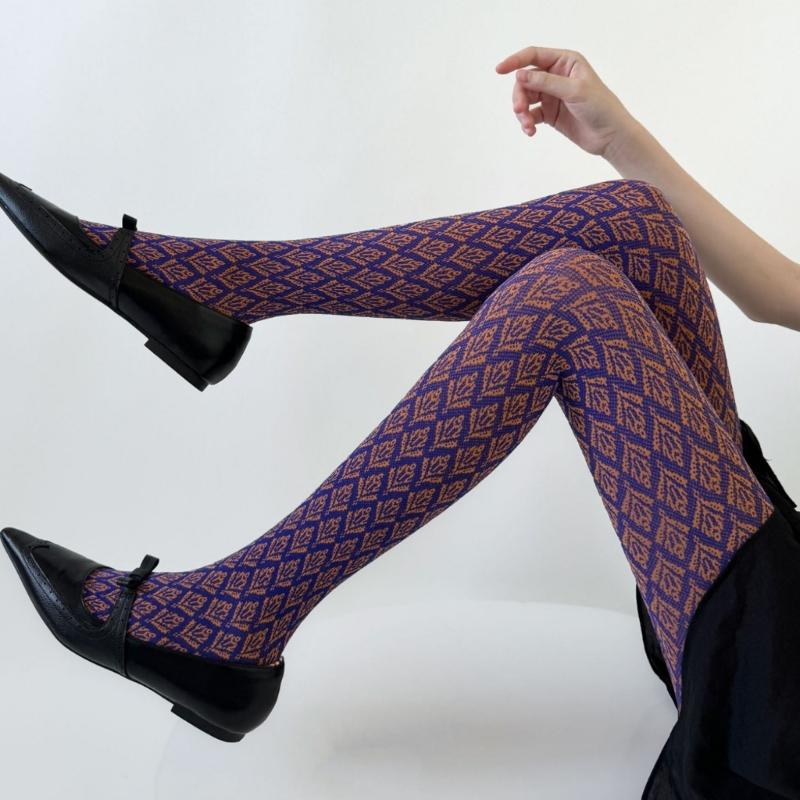 Women Vintage Sweet Girls Slimming Pantyhose Stockings Dark Floral Patterned Opaque Silky Skinny Tights Leggings Hosiery