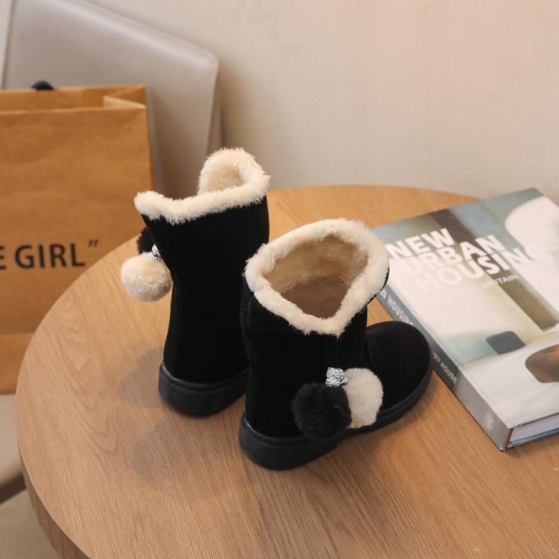 

Winter Children s Classic Plush Boots Soft Hairball Girls Causal Snow Boots Wine Red Kids Mid-calf Boots Non-slip 26