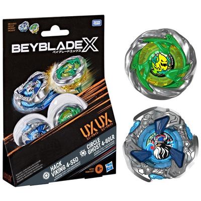 Beyblade X Dual Pack Circle Ghost 4-60LR UX Et Hack Viking 4-55O UX, 2 Toupies De Combat Takara Tomy À Rotation Droite, Dès 8 Ans