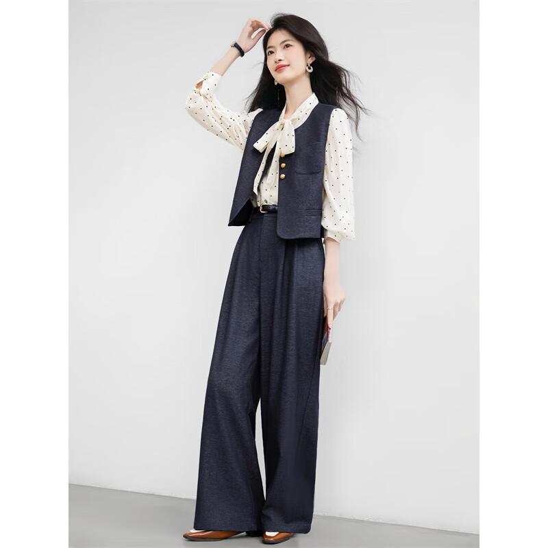 Женский ретро-комплект: джинсовый жилет и широкие брюки L