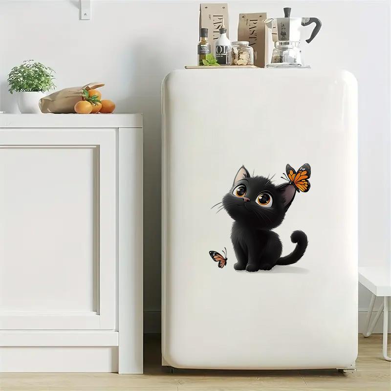 3D Cute Black Cat Butterfly Kawaii Toilet Wall Sticker Self-Adhesive Waterproof Removable Bathroom Home Decor Art