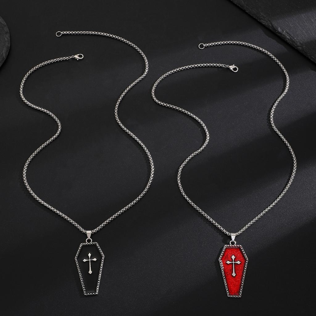 Coffin Cross Pendant Box Chain Necklace for Women