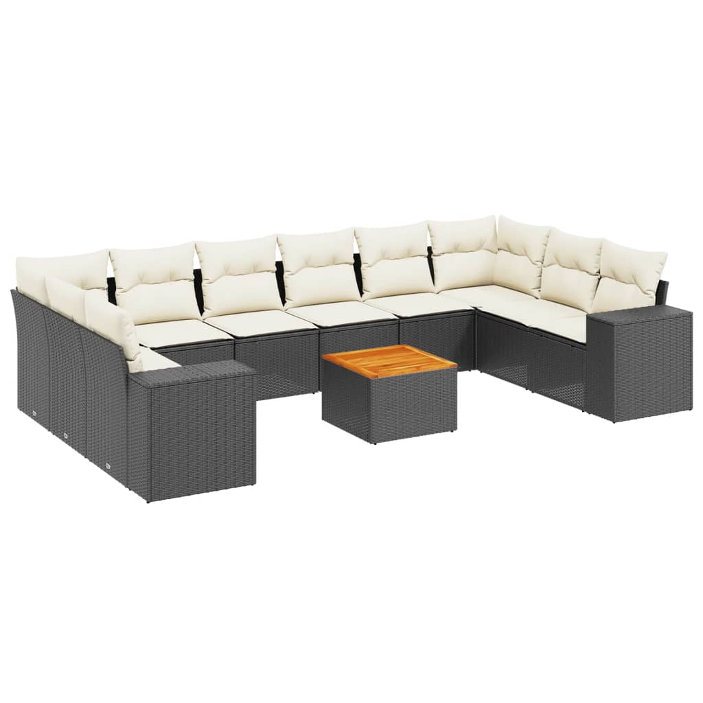 11-teiliges Gartensofa-Set mit Kissen Schwarzes Poly-Rattan
