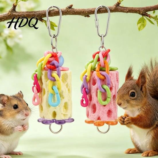 Hanging Parrot Chewing Toy Bird Beak Grinding Stone Chew with Colorful Chain Care Cage Accessories for Budgies Cockatiels Lovebirds Conures Anxiety