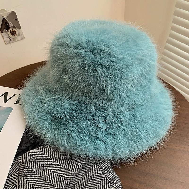 New Big Fluffy Faux Fur Bucket Hats For Women Luxury Plush Fisherman'S Hat Winter Warm Fashion Colorful And Gorgeous Party Hat