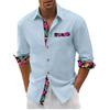 Men's linen shirt button beach shirt long sleeve floral lapel spring and autumn casual daily clothing clothing stitching
