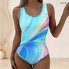 Women Plus Size Black Rainbow Splash Printed Scoop Neck Wide Straps High Cut One Piece Swimsuit