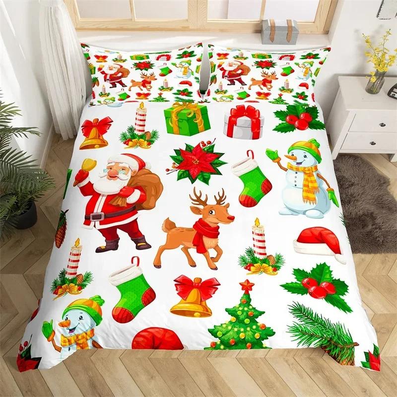 Christmas Theme Duvet Cover Set Single King Queen Twin Cartoon Santa Claus Bedding Set Microfiber Xmas Deer Comforter Cover
