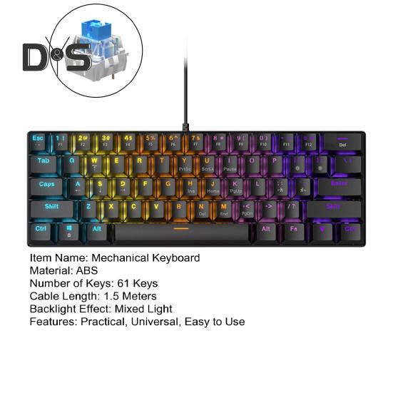 Teclado Mecánico de 61 Teclas con Efectos de Iluminación RGB Diseño Ergonómico Ajustable Plug-Play Teclado Universal Alámbrico para Juegos