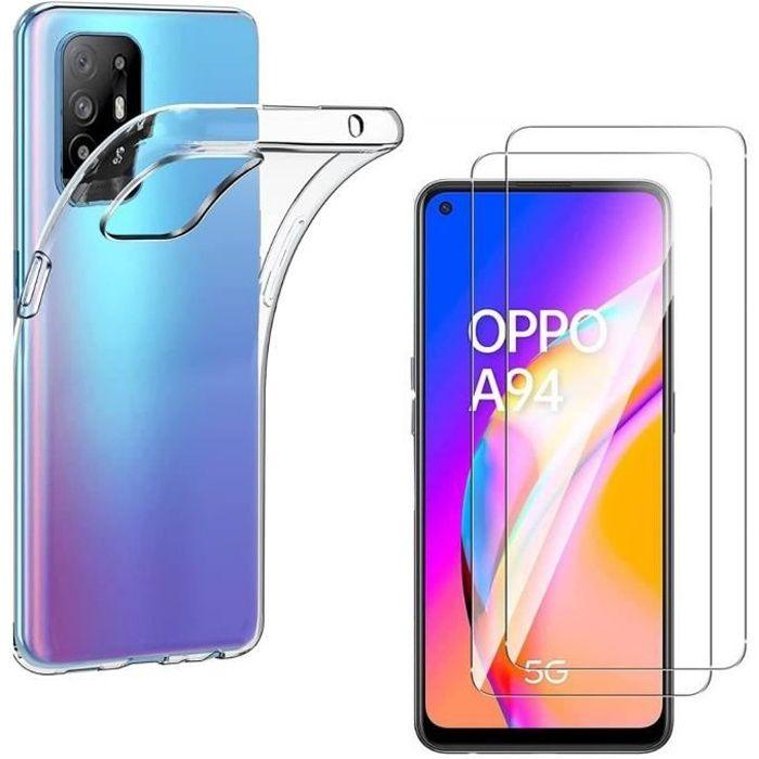 Case for Oppo A94 5G - Phonillico - Soft Silicone - 2 Tempered Glasses - Screen Protector