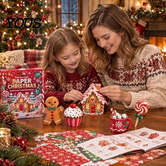 Artistic Paper Folding Tools Christmas Origami Set for Beginners, DIY Holiday/Nativity Scene/Gingerbread Candy Easy Instructions Beginners Craft Kit,