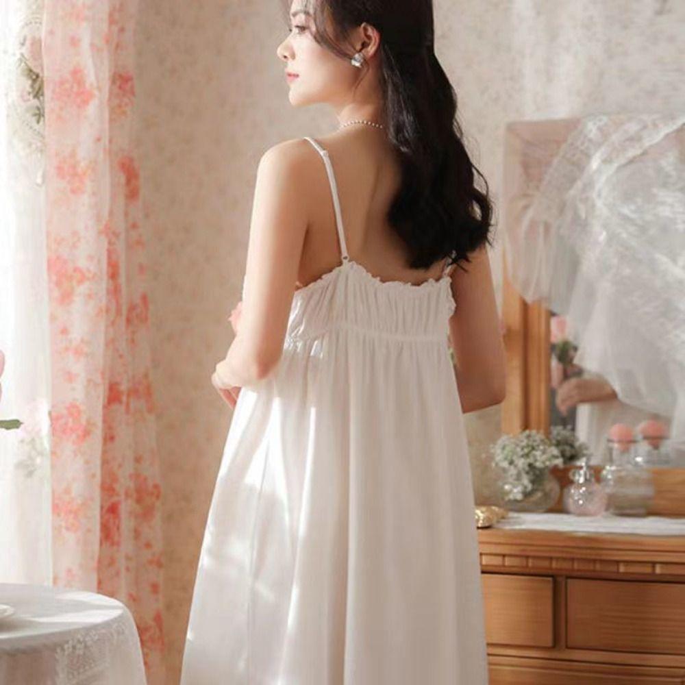 Sleeveless Women's Pajama Dress Ruffle Sling Nightgown Fashion Suspender Nightdress  Summer
