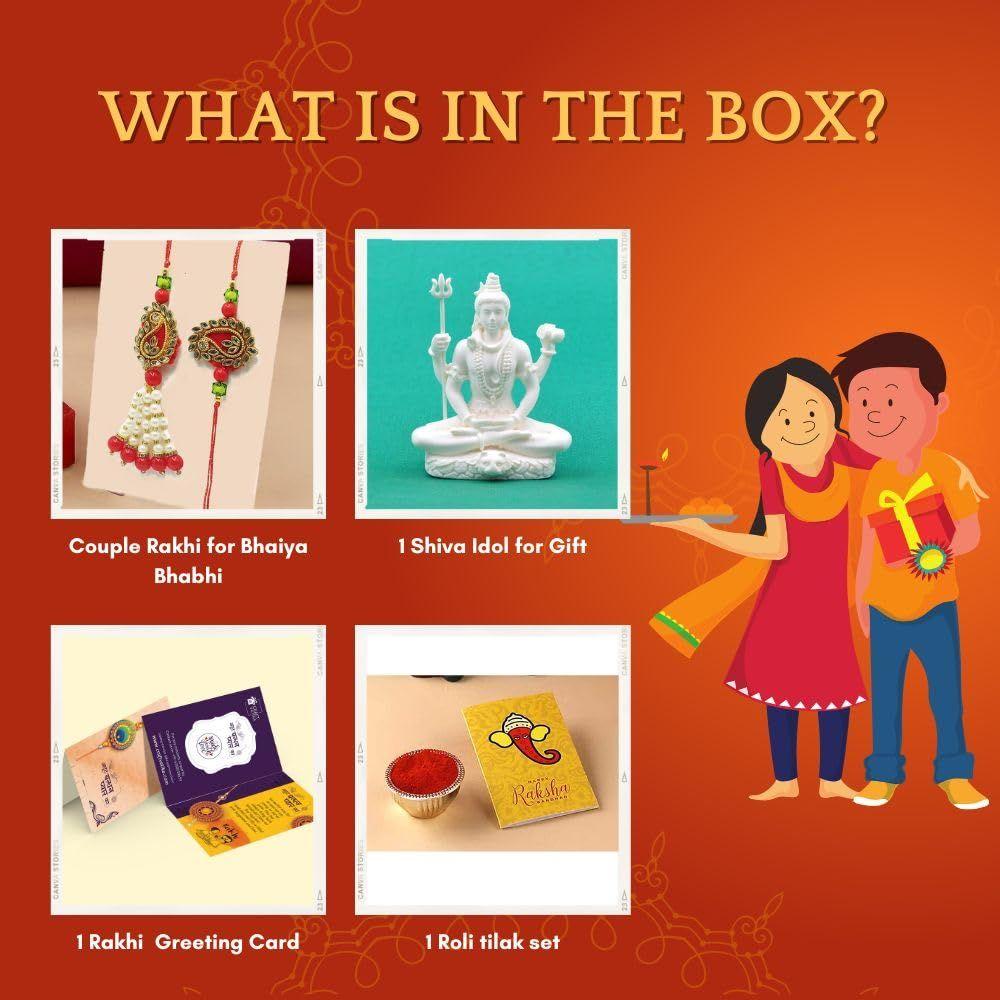 Rakhi-Paarschmuck mit Shiva-Statue – Rakhi für Bruder und Schwägerin mit Geschenkset – Rakhi-Paarschmuck mit Shiva-Statue