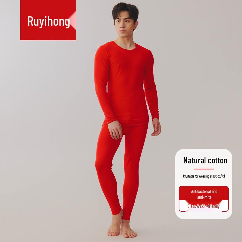 2025 Men's Slim-Fit Warm Thin Cotton Underwear Set - Class A Brushed Baby Cotton for Autumn