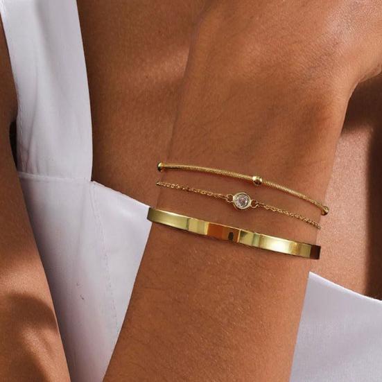 

3 шт./комплект женский набор браслетов в стиле хип-хоп с кубическим цирконием декор полая цепочка регулируемый браслет золотистого цвета полированный комплект ювелирных изделий на запястье золотистый