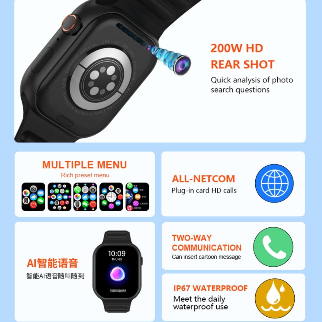 Chytré hodinky Rainbuvvy B18 4G 2GB RAM 16GB ROM AMOLED Super HD Celá obrazovka 2MP kamera Vodotěsnost IP67 Monitorování srdeční frekvence Dlouhá výdrž Běžné hodinky