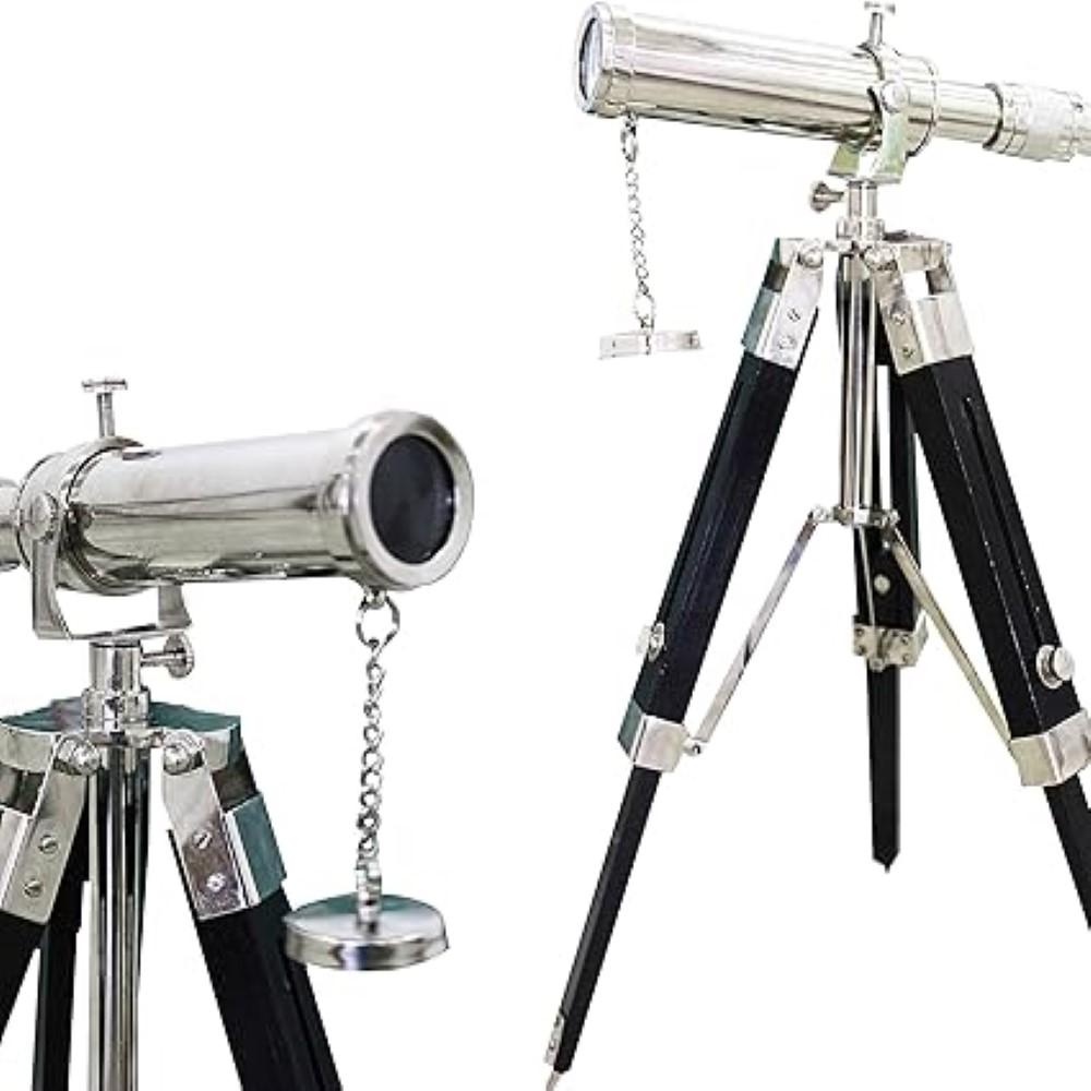 Nautisches Messingteleskop mit Holzstativ – 45 cm, antikes Messing-Finish